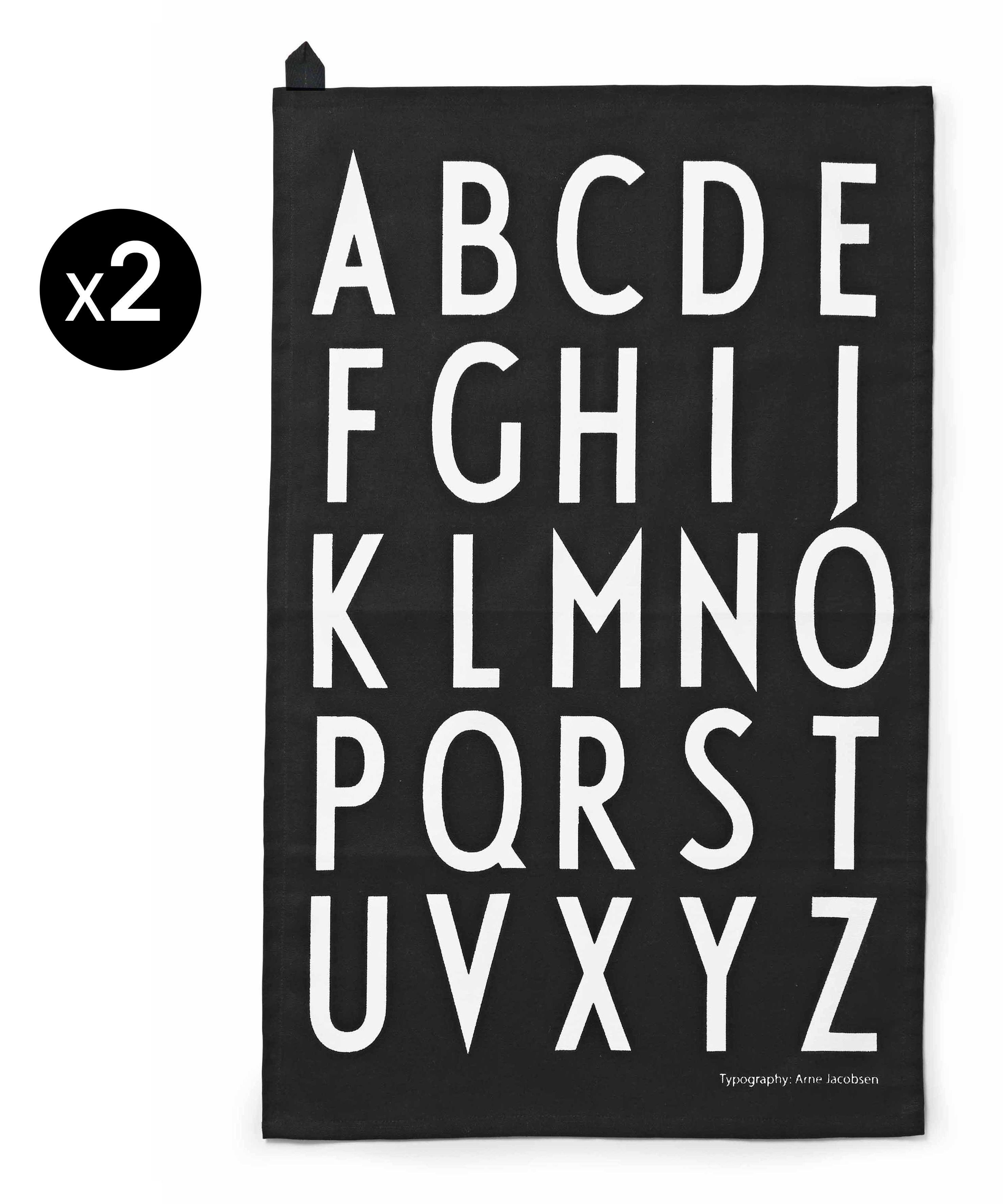 Black and White Letters Logo - Arne Jacobsen Tea towel of 2 Black / White letters