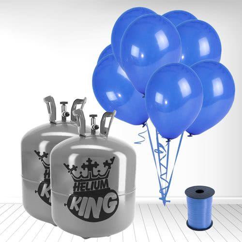 Blue Cylinder Logo - Disposable Helium Gas Cylinders with 100 Navy Blue Balloons