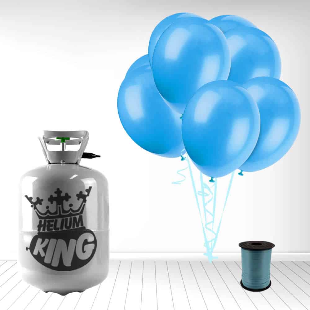 Blue Cylinder Logo - Helium Cylinder 30 Baby Blue Balloons Ribbon | Partyrama.co.uk