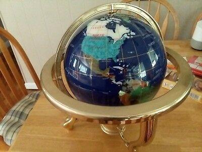 Gold Blue World Globe Logo - LOVELY! 90S 9LB Blue World Globe w Compass & Abalone on Gold Stand ...