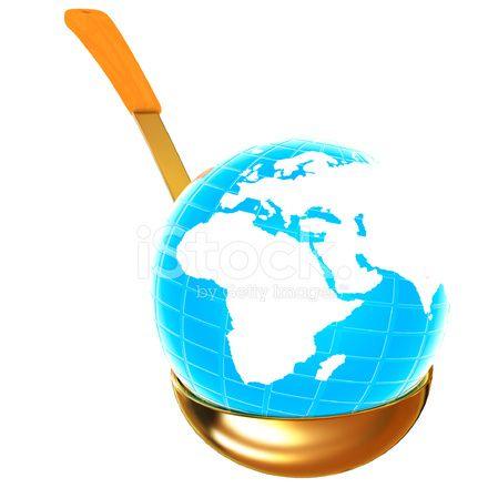 Gold Blue World Globe Logo - Blue Earth on Gold Soup Ladle