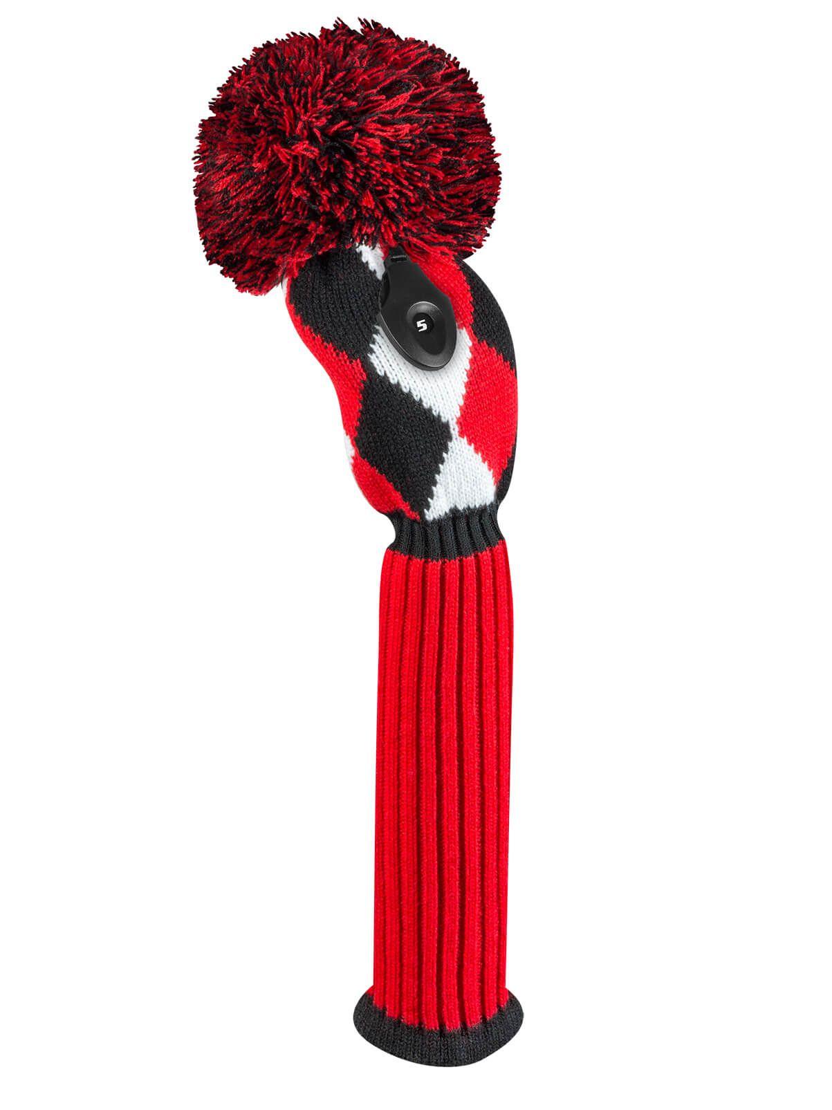 A Diamond with a Red White F Logo - Just4Golf Knitted Golf Head Cover Diamond Fairway Head cover Red