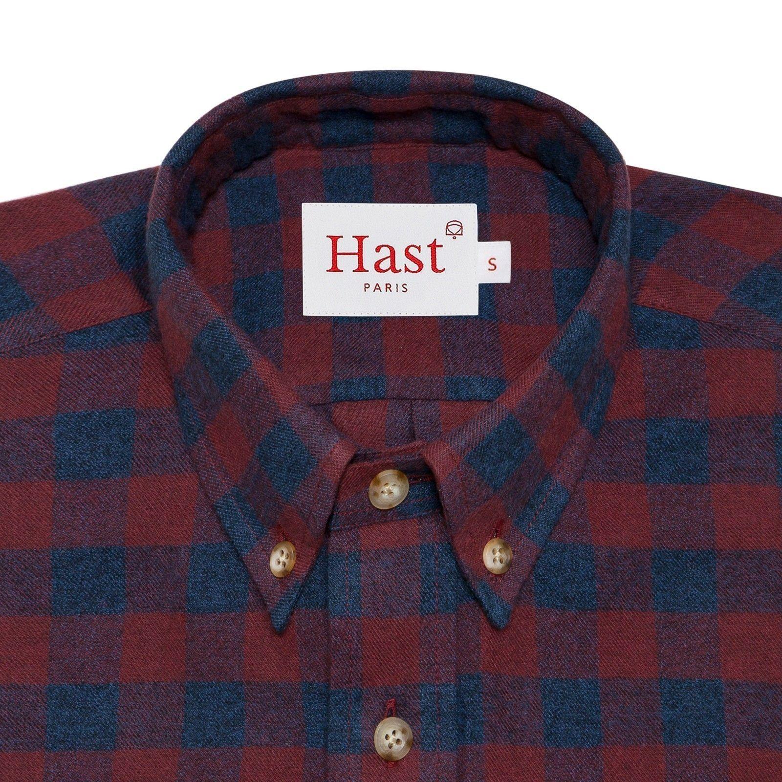 Red and Blue Check Logo - Dark-Red and Blue Check Flannel Shirt - 100% cotton|Hast