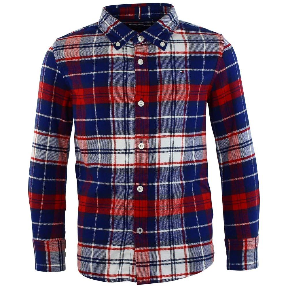 Red and Blue Check Logo - Tommy Hilfiger Checked Shirt| Blue & Red KB0KB003340-002| Designer ...