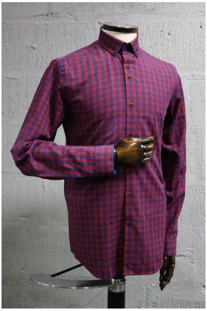 Red and Blue Check Logo - Men's Marnelli Red & Blue Check Modern Fit Cotton Shirt | Woven Durham