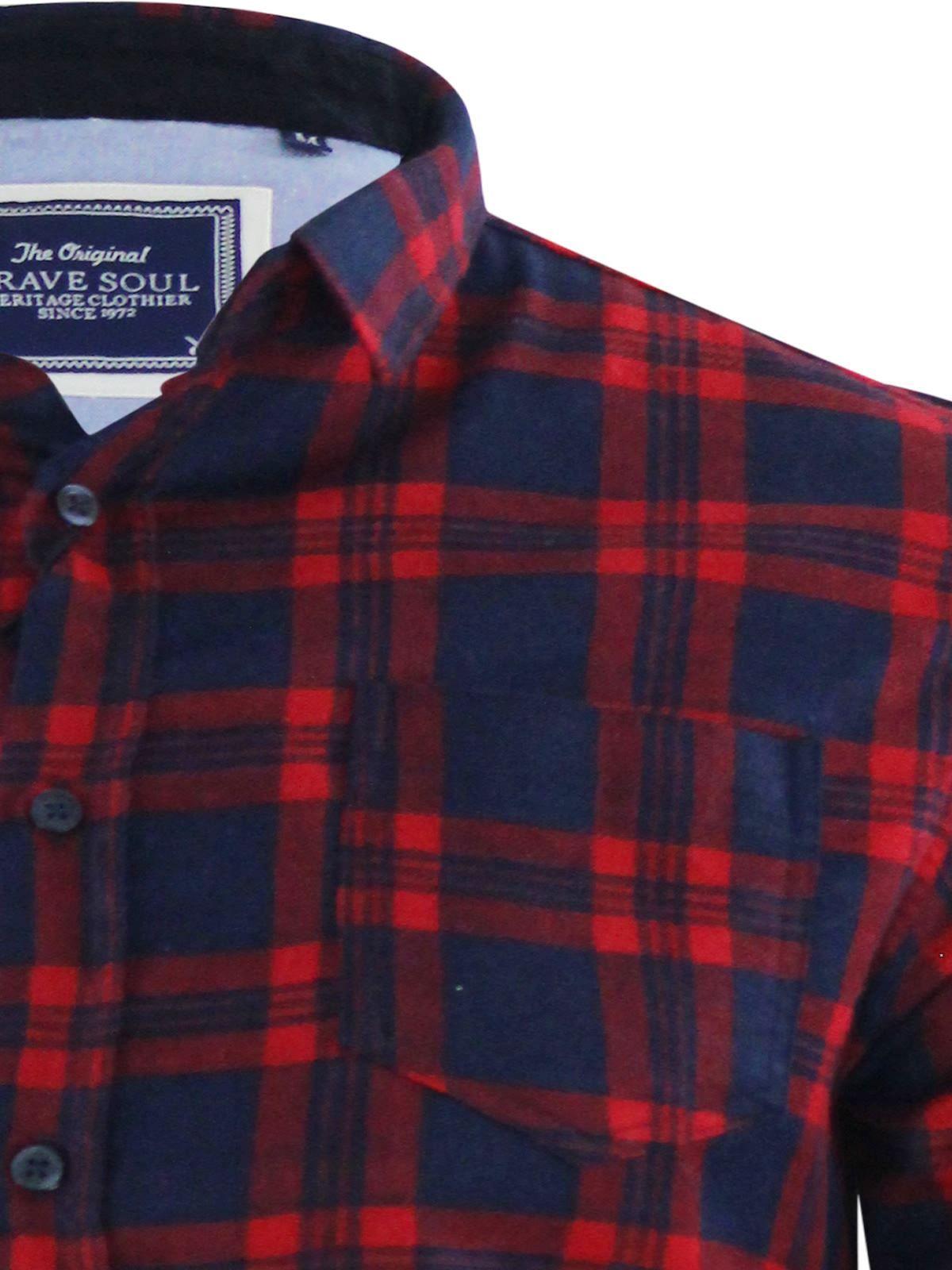 Red and Blue Check Logo - Mens Check Shirt Brave Soul Flannel Brushed Cotton Long Sleeve ...