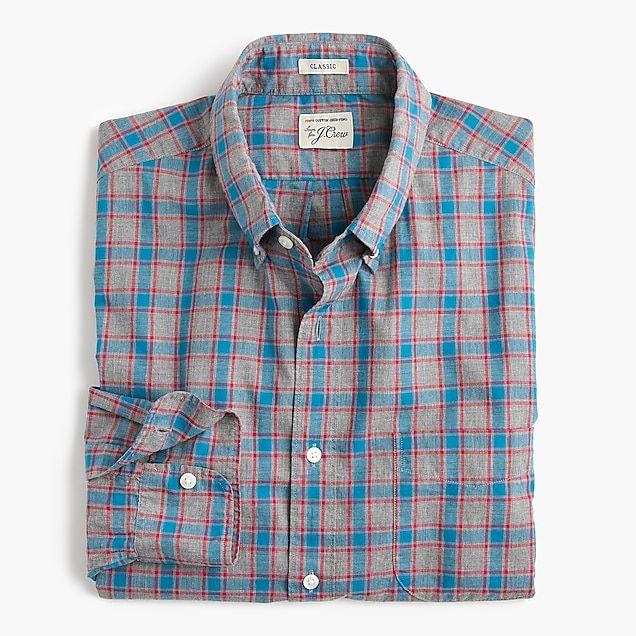 Red and Blue Check Logo - Heather poplin shirt in red and blue check : Men secretwash | J.Crew