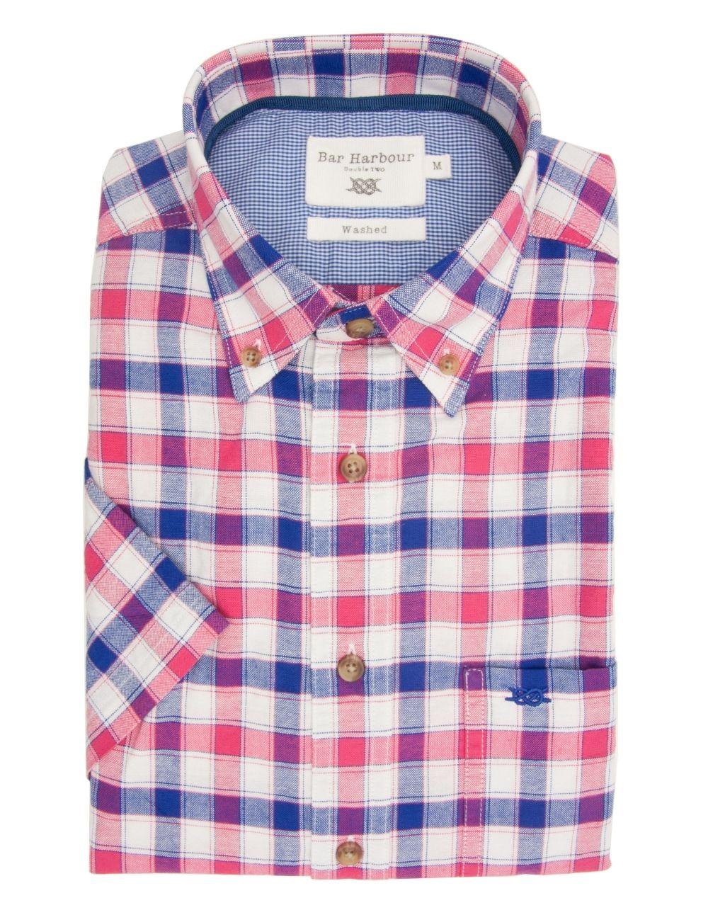 Red and Blue Check Logo - Pure Cotton Half Sleeve Check Shirt - White Blue Red | Fields Menswear