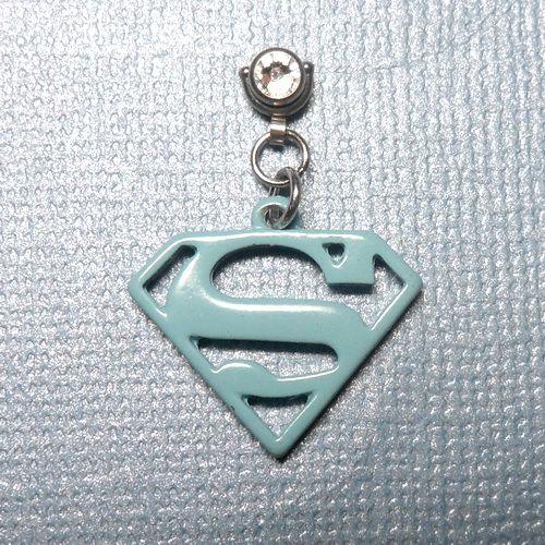 Light Blue Superman Logo - Light Blue Superman Logo Dangle Microdermal Jewelry Top