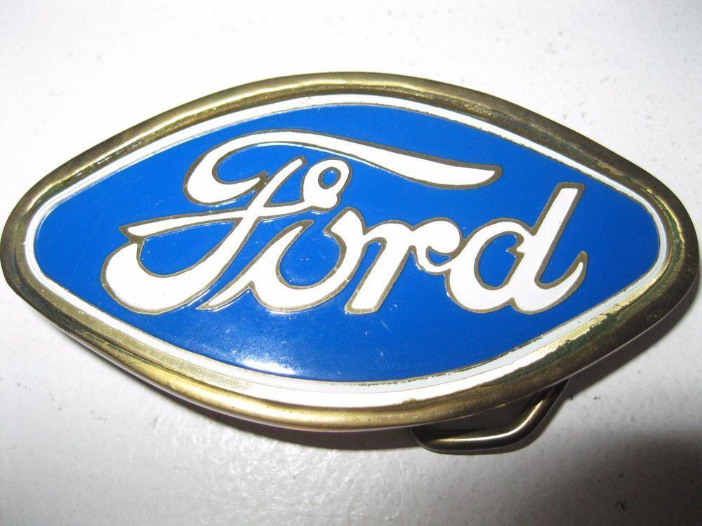 White Car Blue Oval Logo - Vintage Ford Belt Buckle 924 Solid Brass & Enamel Blue White Oval