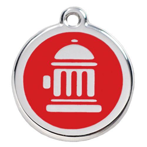 Steel Red Dog Logo - Fire Hydrant Dog ID Tag, Red Enameling, Stainless Steel Name Tag
