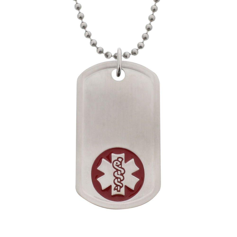 Steel Red Dog Logo - Stainless Steel Dog Tag Red. American Medical ID