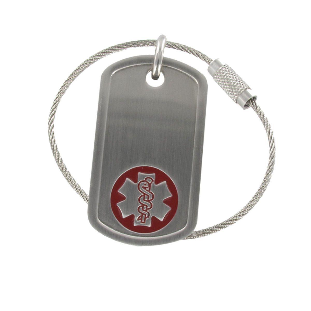 Steel Red Dog Logo - Stainless Steel Dog Tag Red Key Chain. American Medical ID