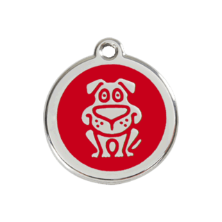 Steel Red Dog Logo - Red Dingo Pet Collar ID TAG - S/Steel Enamel Large Red Dog 1DG