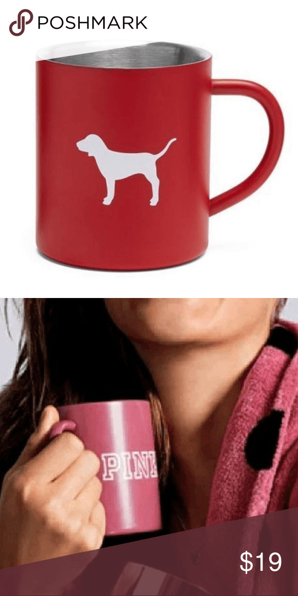 Steel Red Dog Logo - VS Pink Coffee Mug Cup Tea Stainless Steel. My Posh Closet