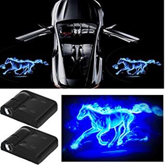 Ghost Horse Logo - 3D Wireless Magnetic Car Door Step LED Welcome Logo