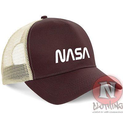 NASA Baseball Logo - NASA logo space science moon astronaut Half mesh retro trucker