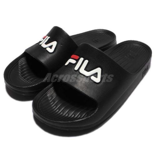 Red and White Sports Logo - Fila S355Q Black Red White Mens Sports LOGO Sandals Slides Slippers ...