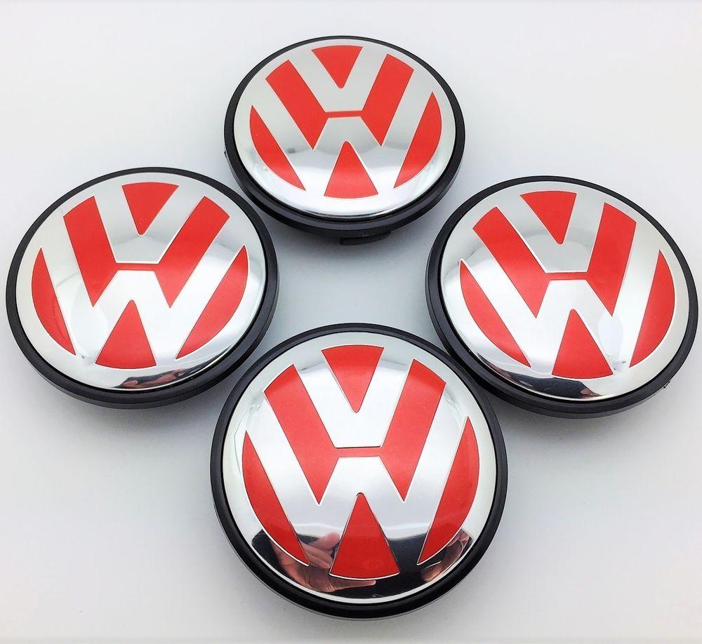 Red Volkswagen Logo - WHEEL CENTER CAPS RED RIM HUBCAPS VW Volkswagen EMBLEM 4PCS 65mm ...