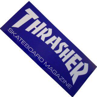 Blue and White P Logo - THRASHER Magazine Logo Skateboard Sticker 15cm MEDIUM BLUE White