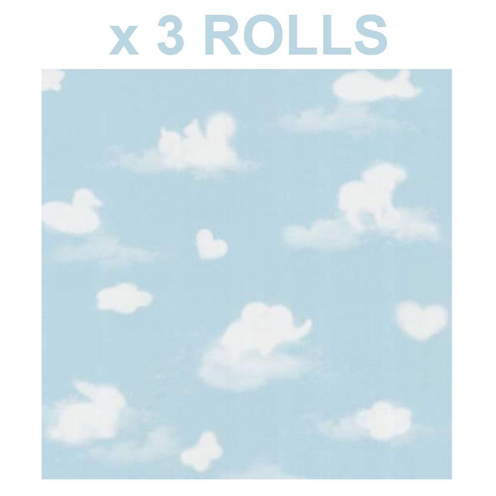 Blue and White P Logo - Clouds Baby Nursery Wallpaper Blue White Kids Textured P S x 3 Rolls