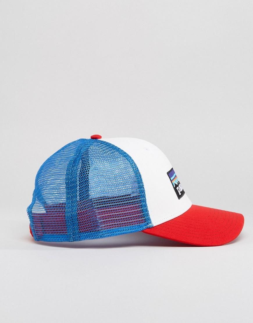 Blue and White P Logo - Patagonia P-6 Logo Trucker Cap In White/red/blue in White for Men - Lyst