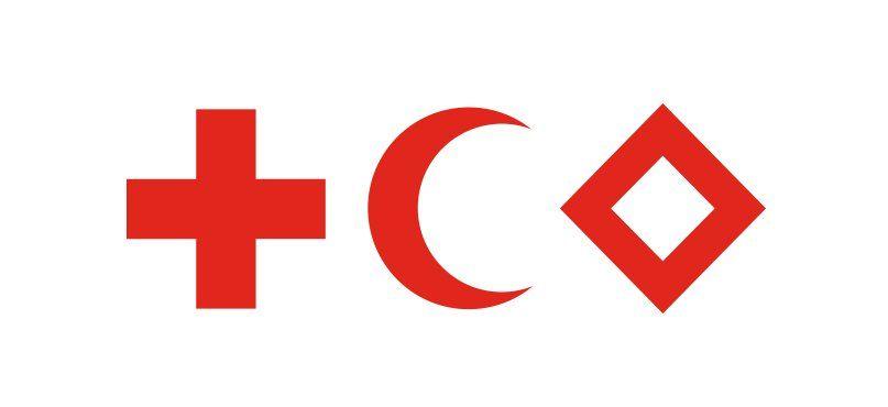 Red Block with White Cross Logo - The red cross emblem