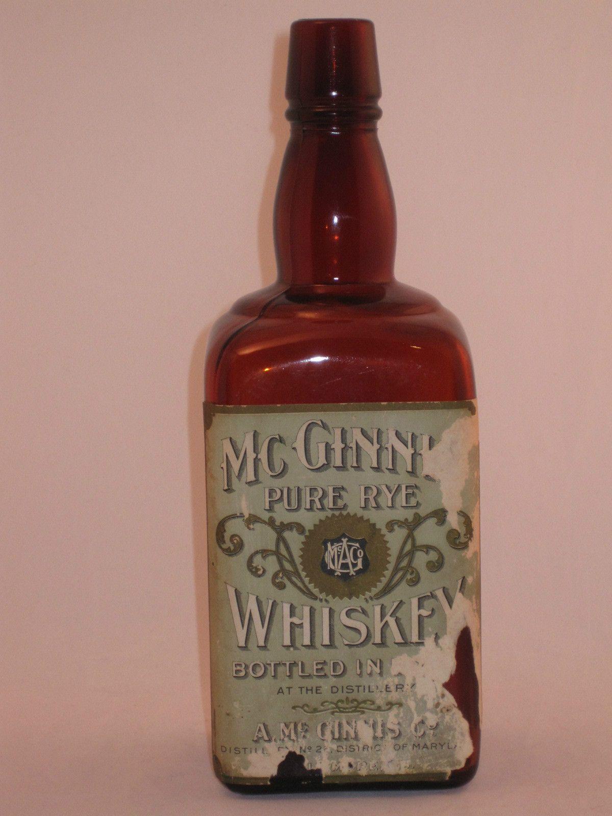 Whiskey W Red Logo - Antique McGinnis Rye Whiskey Bottle with Label Pre Prohibition 1905