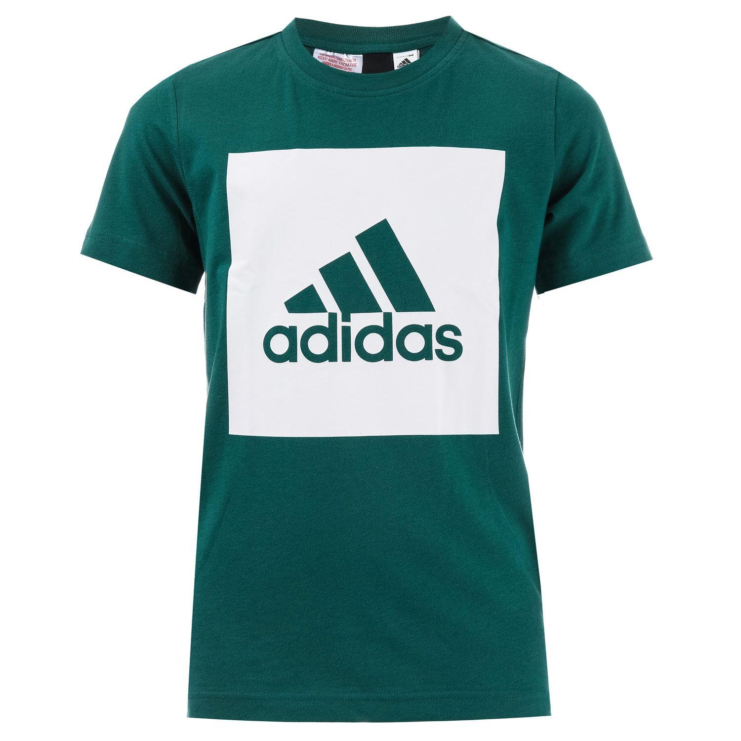 Green Adidas Logo - Junior Boys adidas Logo T-Shirt In Green- Short Sleeve- Ribbed ...