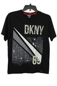 Black V and L Logo - DKNY 89 Boys T Shirt Black V Neck Short Graphic Logo Sleeve Size L