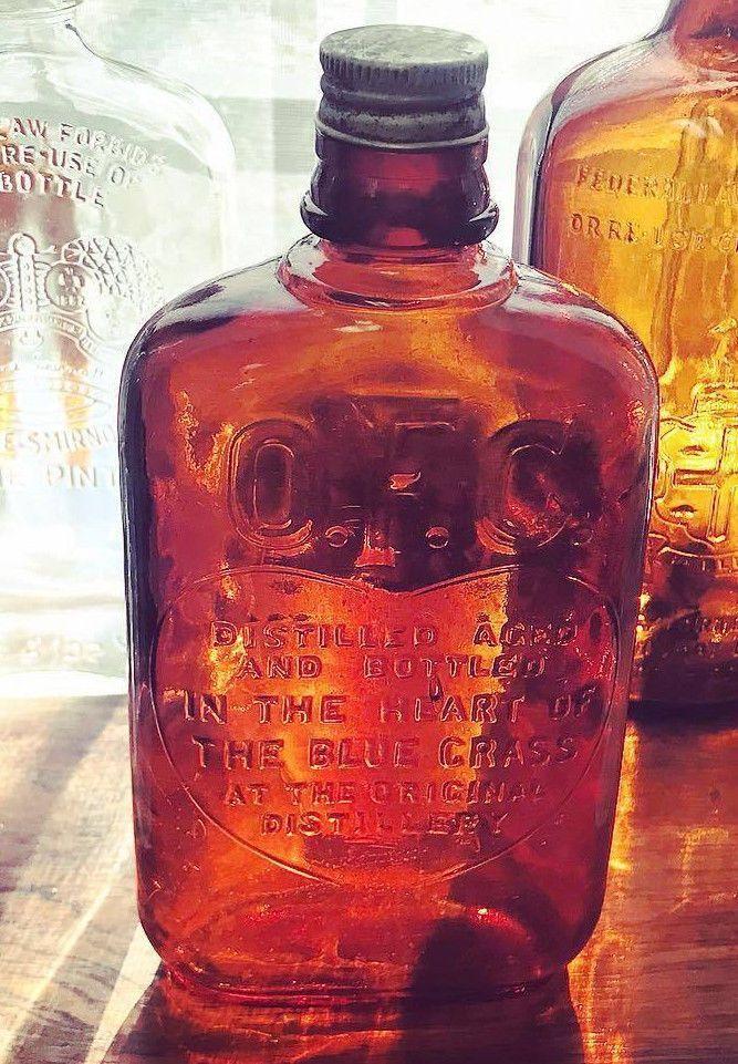 Whiskey W Red Logo - RARE O.F.C. Heart Logo Bourbon Whiskey Pint Bottle w Lid. Bar wares