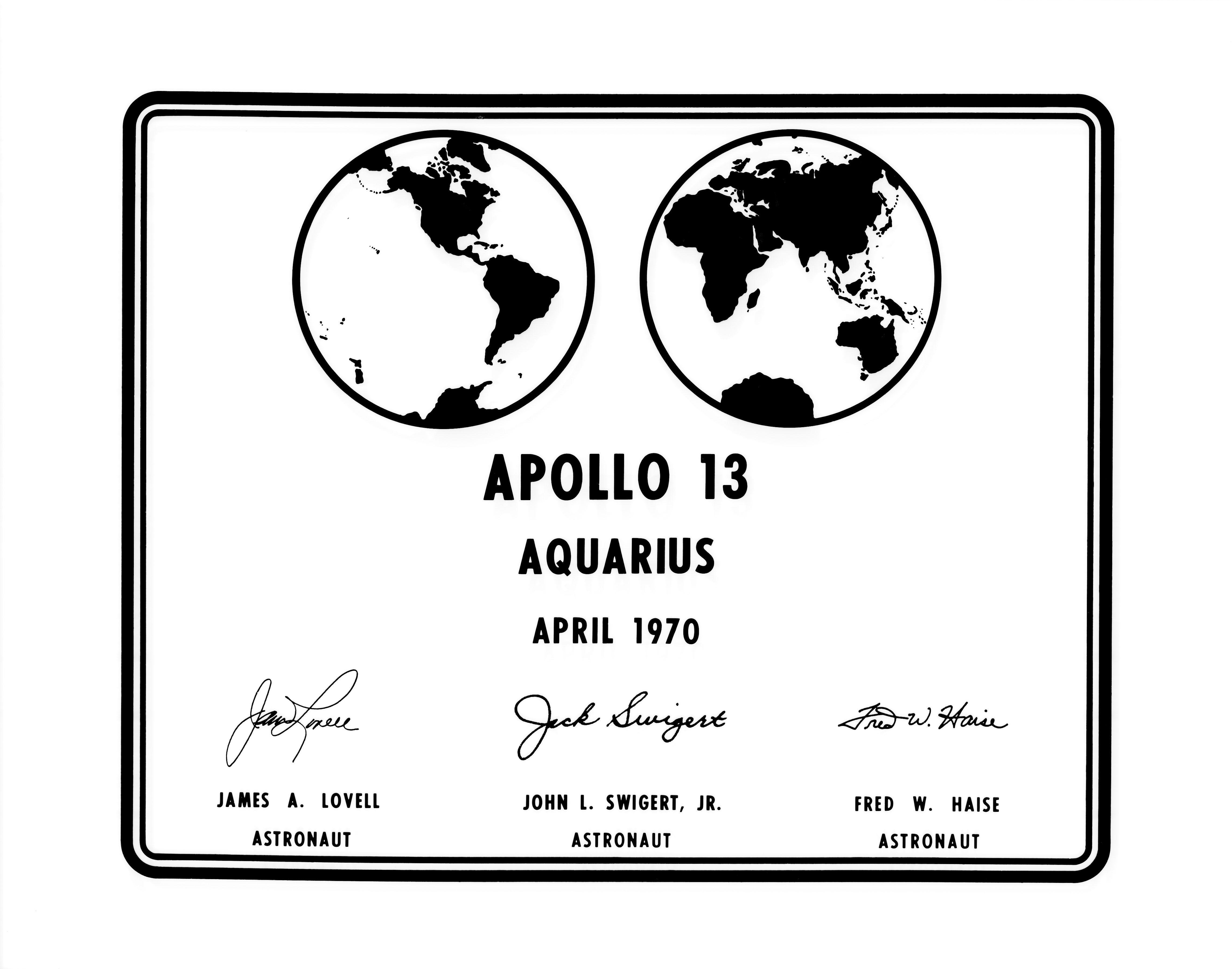 Small NASA Commander Logo - Photographic replica of the plaque Apollo 13 astronauts will leave