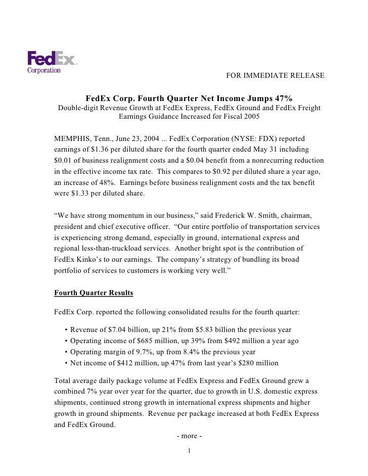 FedEx Corp Logo - FedEx Corp. Fourth Quarter Net Income Jumps 47% Jun 23, 2004