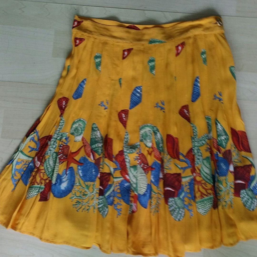 Yellow Seashell Logo - vintage yellow seashell print skirt, Women's Fashion, Clothes