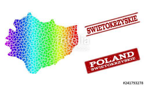 Red and White Geographic Logo - Spectrum dotted map of Swietokrzyskie Province and red grunge stamps ...