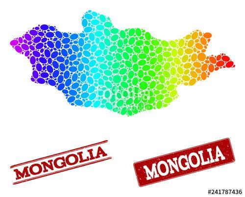 Red and White Geographic Logo - Spectrum dotted map of Mongolia and red grunge stamps. Vector ...
