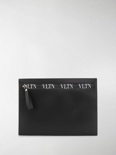 Valentino Garavani Logo - Valentino black Leather Valentino Garavani logo-print clutch bag ...