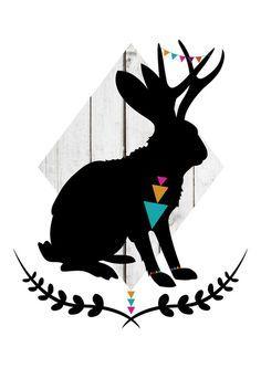 Jackalopes Silhouette Logo - Best <3 Jackalope <3 image. Rabbit tattoos, Rabbits, Tattoo art