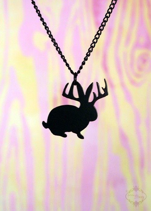 Jackalopes Silhouette Logo - Jackalope silhouette necklace in black stainless steel bunny