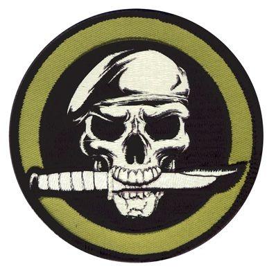 Round Skull Logo - 72194 Military Skull With Knife Round Patch With