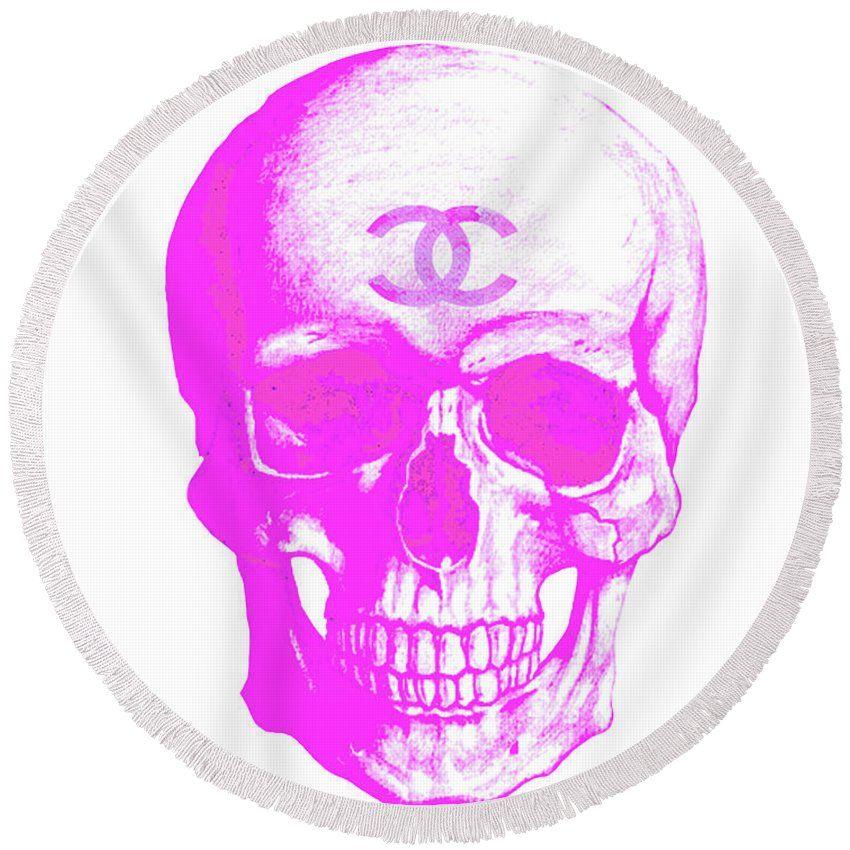Round Skull Logo - Chanel Pink Skull Logo Poster Round Beach Towel