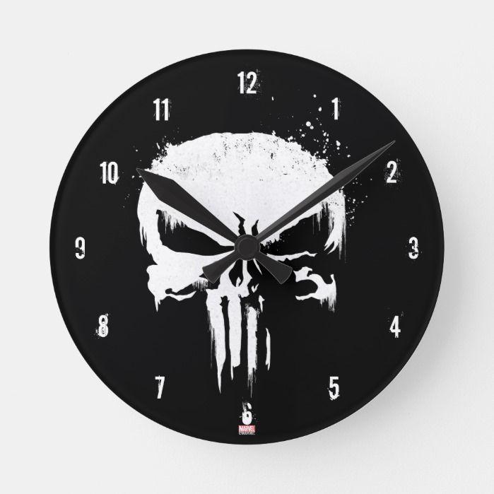 Round Skull Logo - The Punisher | Painted Skull Logo Round Clock - Custom Fan Art