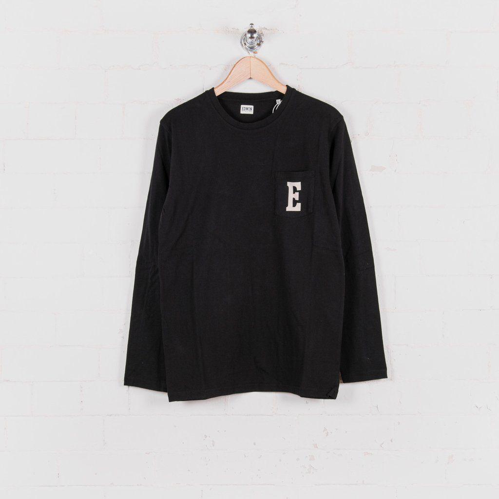 Black V and L Logo - Buy Edwin L/S Pocket Logo Tee Black @union Clothing | Union Clothing