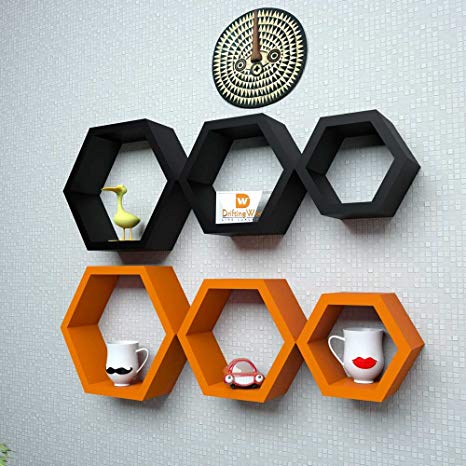 Black and Orange Hexagon Logo - Driftingwood Wall Shelf Rack Hexagon Shape Storage Wall Shelves ...