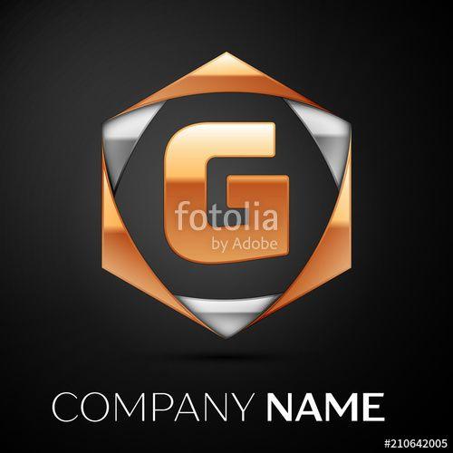 Black and Orange Hexagon Logo - Gold Letter G logo symbol in the colorful golden-silver hexagonal on ...