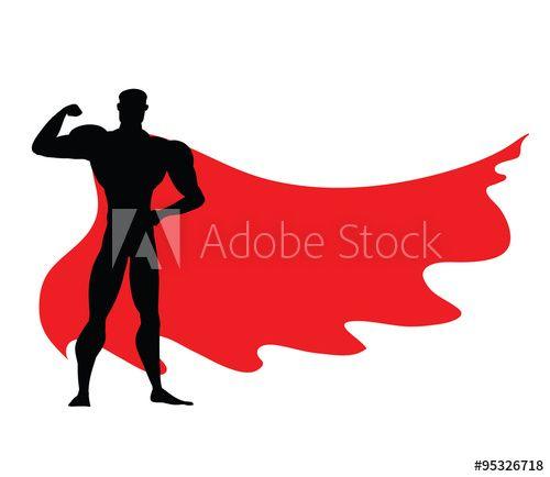 Black and Red Superhero Logo - Superhero icon - vector black Superhero silhouette wearing red cloak ...