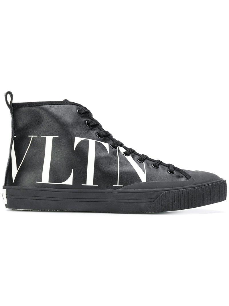 Valentino Garavani Logo - Valentino Garavani Logo-Print Leather High-Top Sneakers - Black ...