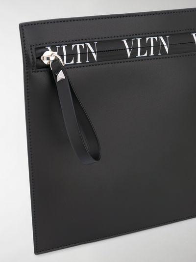 Valentino Garavani Logo - Valentino black Leather Valentino Garavani logo-print clutch bag ...