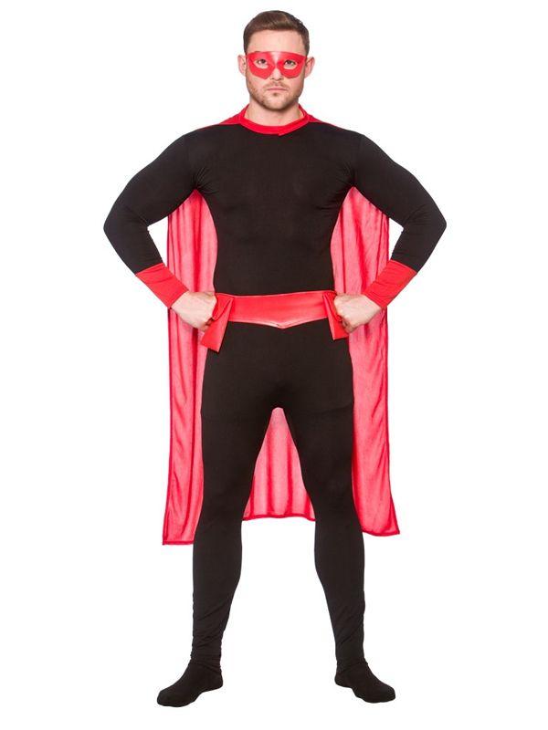 Black and Red Superhero Logo - Adult Mens Black Red Super Hero Superhero Fancy Dress Costume & Cape ...