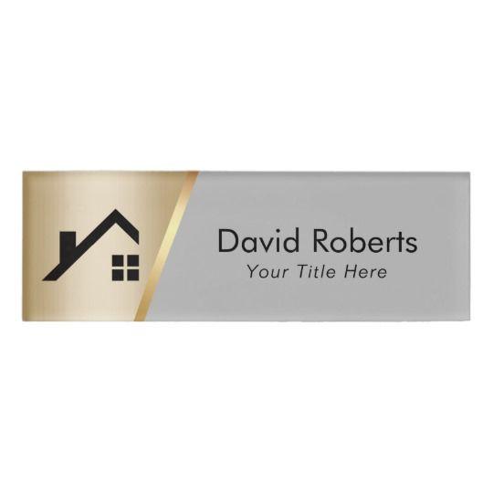 Real Estate Agent Logo - Real Estate Agent Custom Logo Modern Gold & Grey Name Tag | Zazzle.com